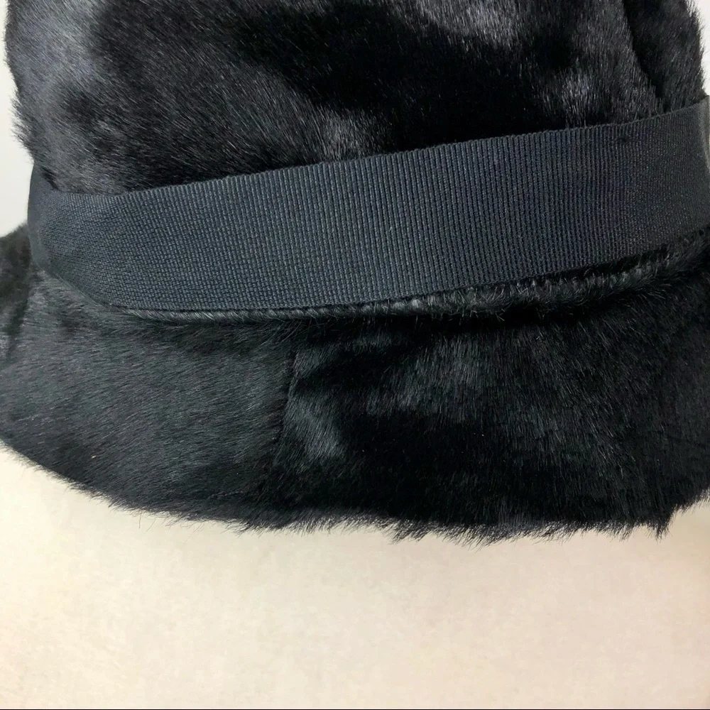 GUCCI Black Leather Fur Bucket GG Logo Hat M - Picture 13 of 16